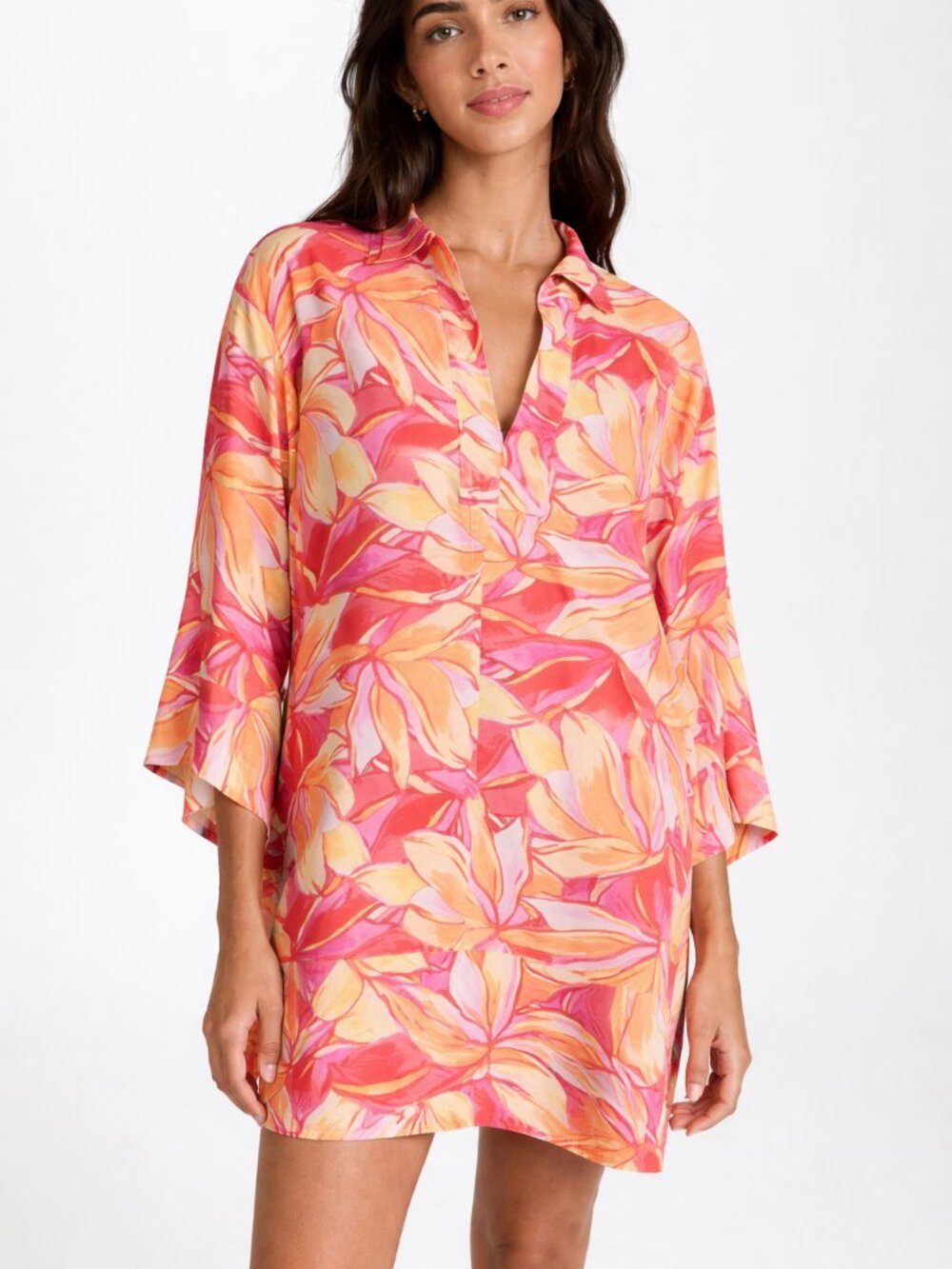 Z Supply Mallory Stained Glass Linen Blend Beachy Oversized Tunic Dress SZ XS